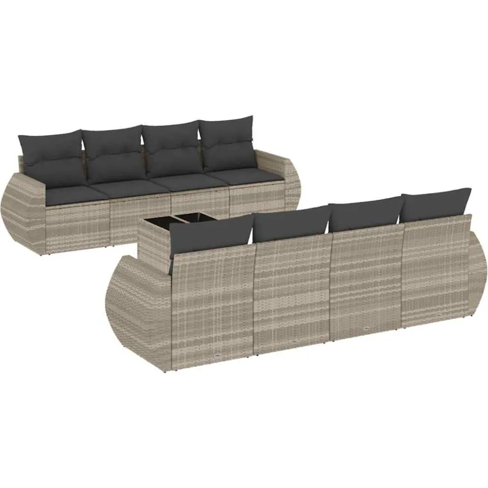 vidaXL 9-delige Loungeset met kussens poly rattan lichtgrijs grijs, foto 3