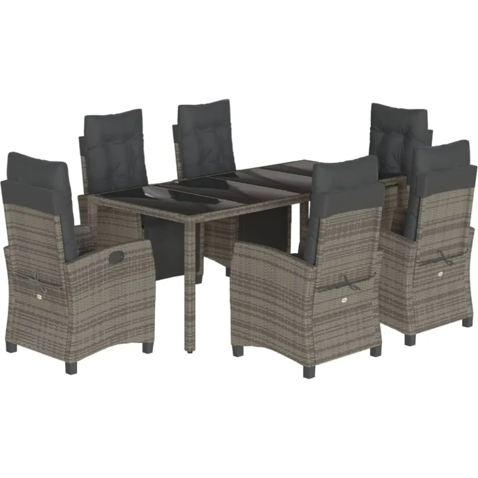 vidaXL 7-delige Tuinset met kussens poly rattan grijs, foto 3