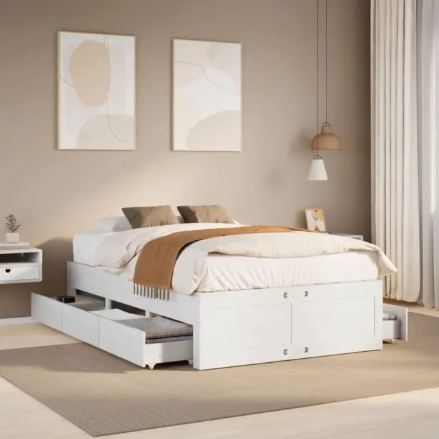 vidaXL Bedframe zonder matras met lades grenenhout wit 135x190 cm
