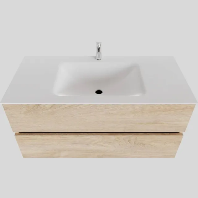 Boss & Wessing Badkamermeubel Solid Surface BWS Oslo 100x46 cm Midden Wood Washed Oak (met 1 kraangat) Houtlook