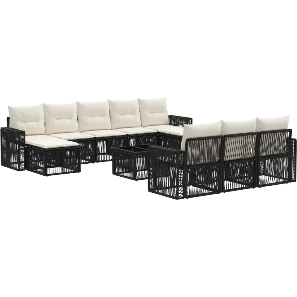 vidaXL Tuinbankenset 11 st 10-zits Zwart en Cream Wit poly rattan, foto 3
