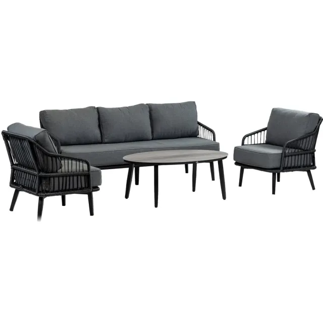 Normin Stoel-bank loungeset Isabel | 4-delig | 5 personen | Grey/Black | Rope & aluminium Black, Grey