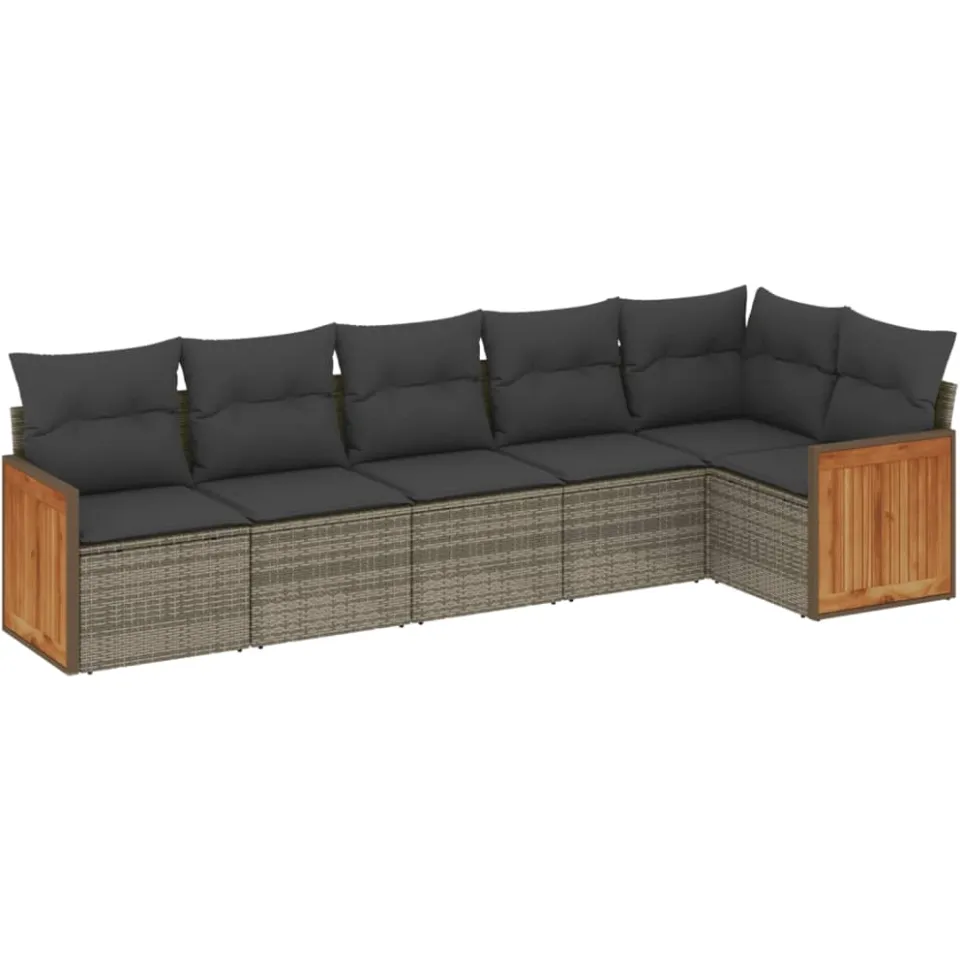 vidaXL 6-delige Loungeset met kussens poly rattan grijs, foto 3