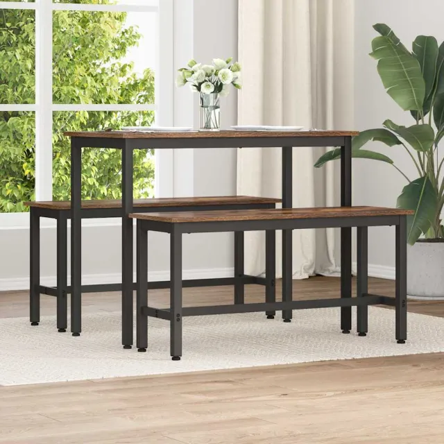 vidaXL Eetbank 2 st 100 x 32,5 x 48,5 cm Engineered hout en staal Bruin