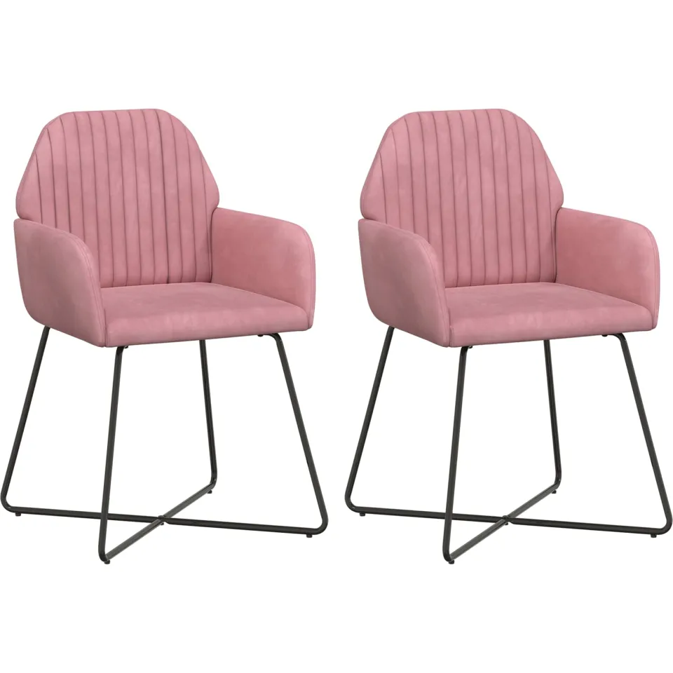 vidaXL Eettafelstoelen 2 st fluweel Roze 55 x 50 x 84 cm, foto 3