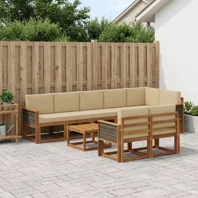 vidaXL Buiten bankenset 9 st 8-zits Natuurlijk en Beige