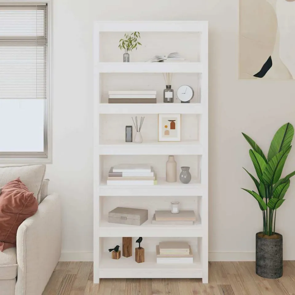 vidaXL Boekenkast 80x35x183 cm massief grenenhout wit, foto 4