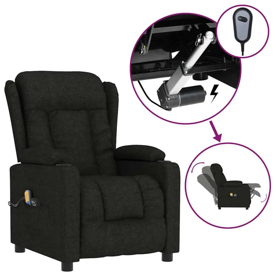 vidaXL Massagestoel elektrisch stof zwart, foto 4