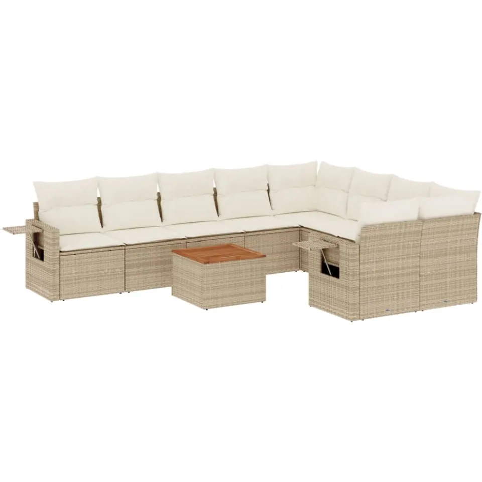 vidaXL 10-delige Loungeset met kussens poly rattan beige, foto 3