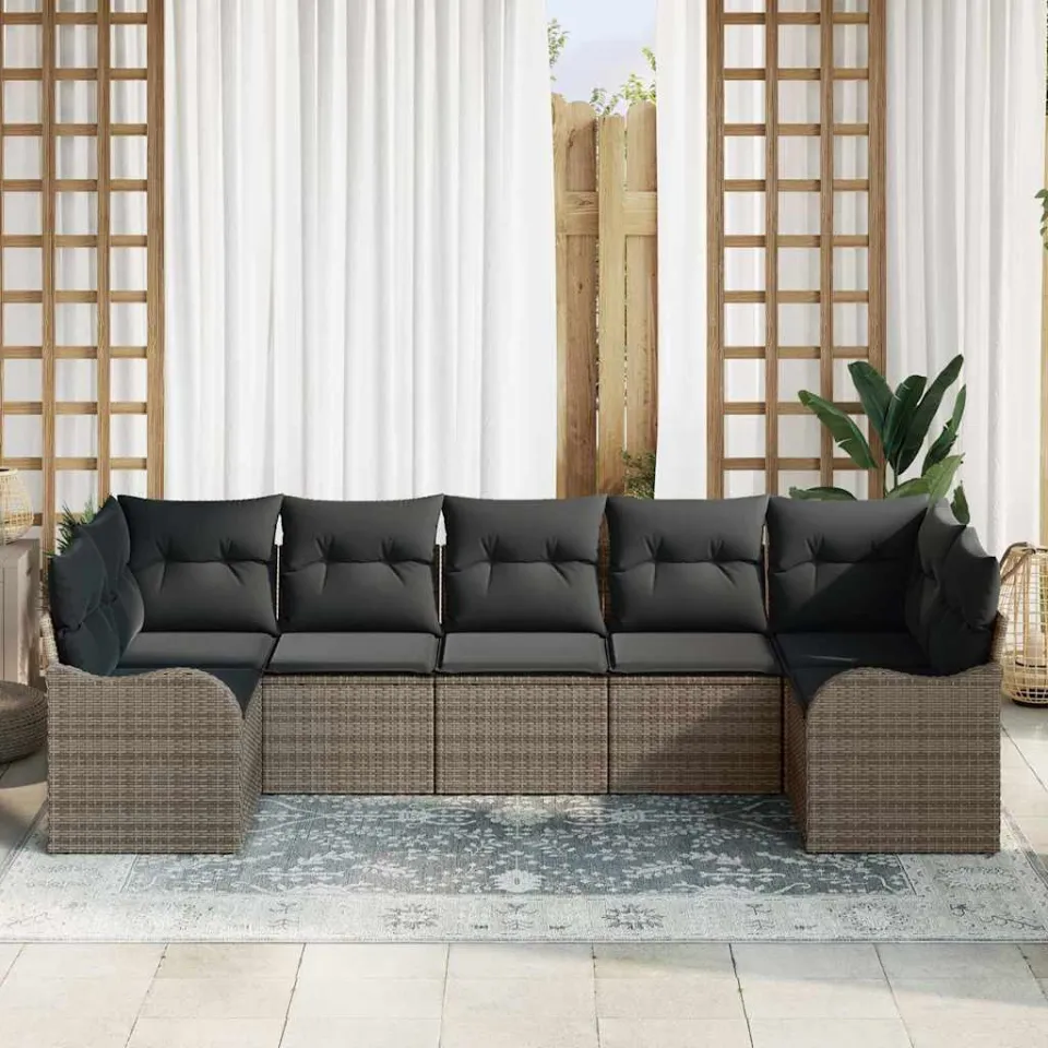 vidaXL Tuin Sofa Set 7 st Grijs Poly riet, foto 3