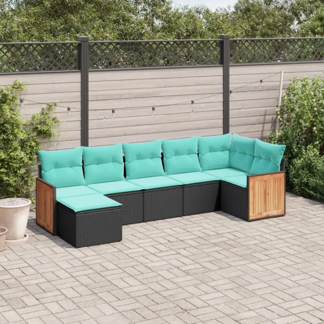 vidaXL 7-delige tuinbankset met kussens van zwart polyrotan, foto 2