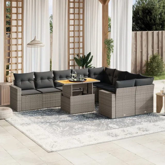 vidaXL 10-delige Loungeset met kussens poly rattan grijs, foto 2