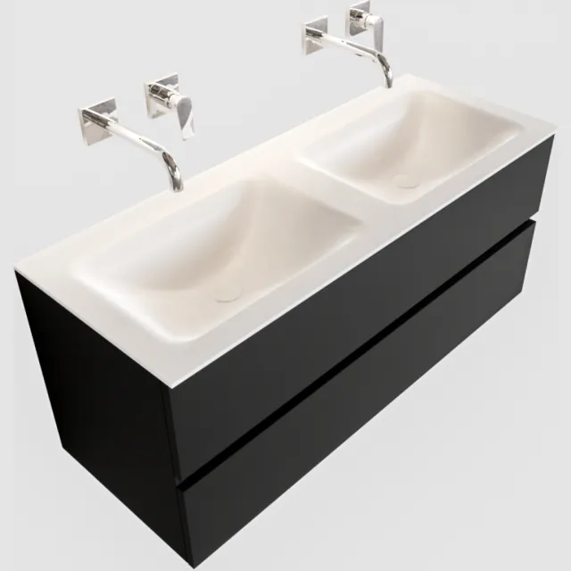 Boss & Wessing Badkamermeubel Solid Surface BWS Oslo 120x45 cm Mat Zwart Urban Dubbel (0 kraangaten)