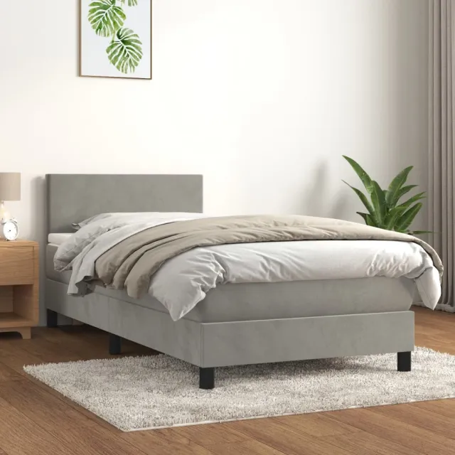 vidaXL Boxspring met matras fluweel lichtgrijs 80x200 cm grijs