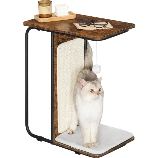 IN-HOMEXL IN.HOMEXL All-In-One Bijzettafel Ellja - Bijzettafel - Kattenmand - Bijzettafel metaal met hout - Bruin - 30x50x61cm Bruin Pet