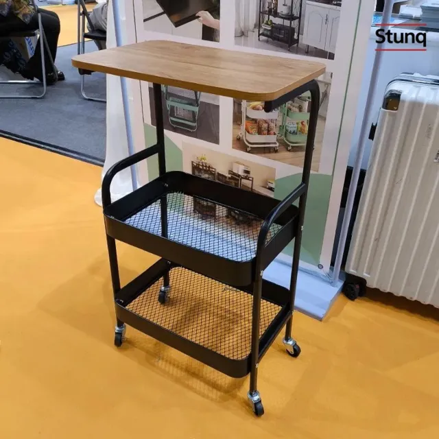 Stunq Zwarte houten trolley – verplaatsbare salontafel op wielen