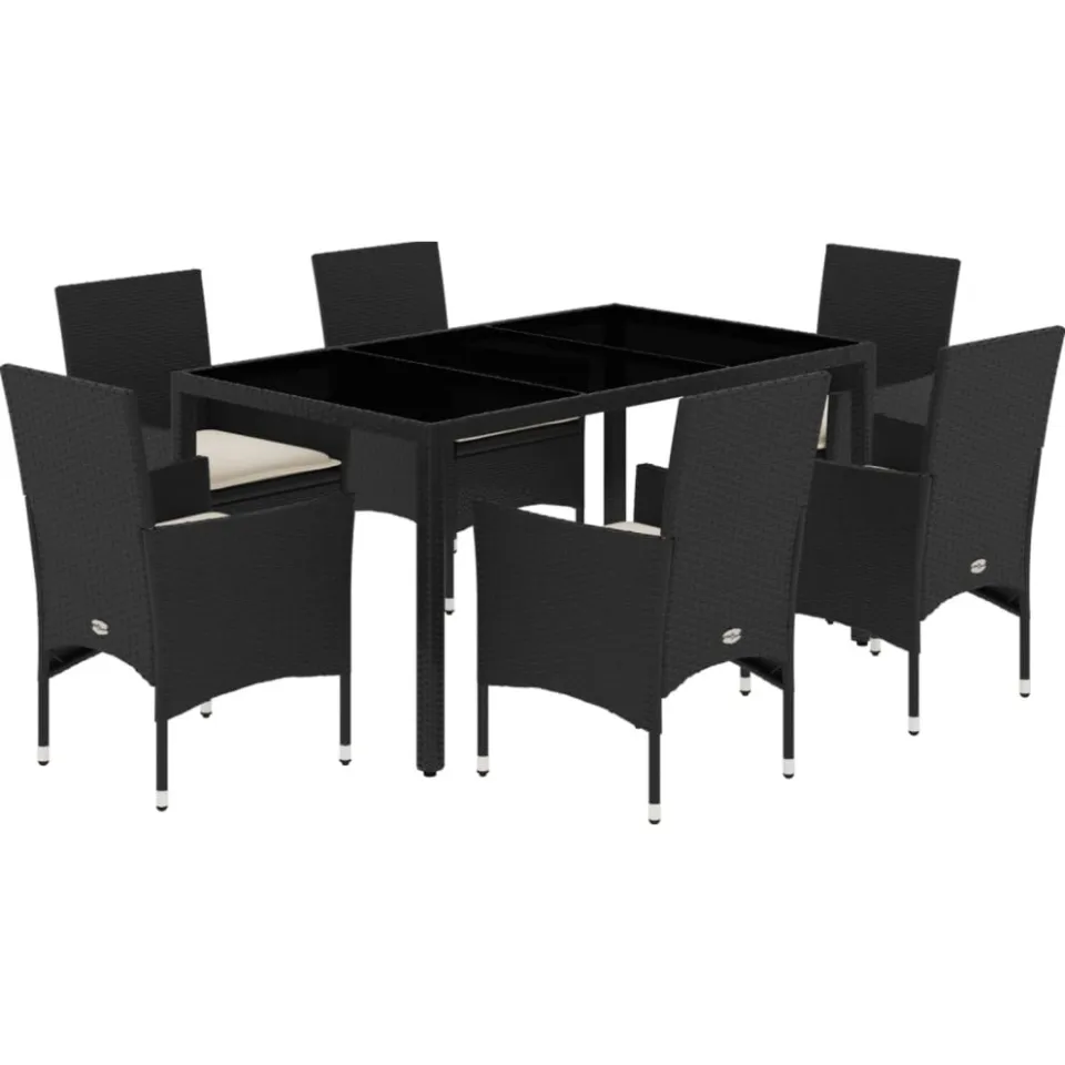 vidaXL 7-delige Tuinset met kussens poly rattan en acaciahout zwart, foto 3
