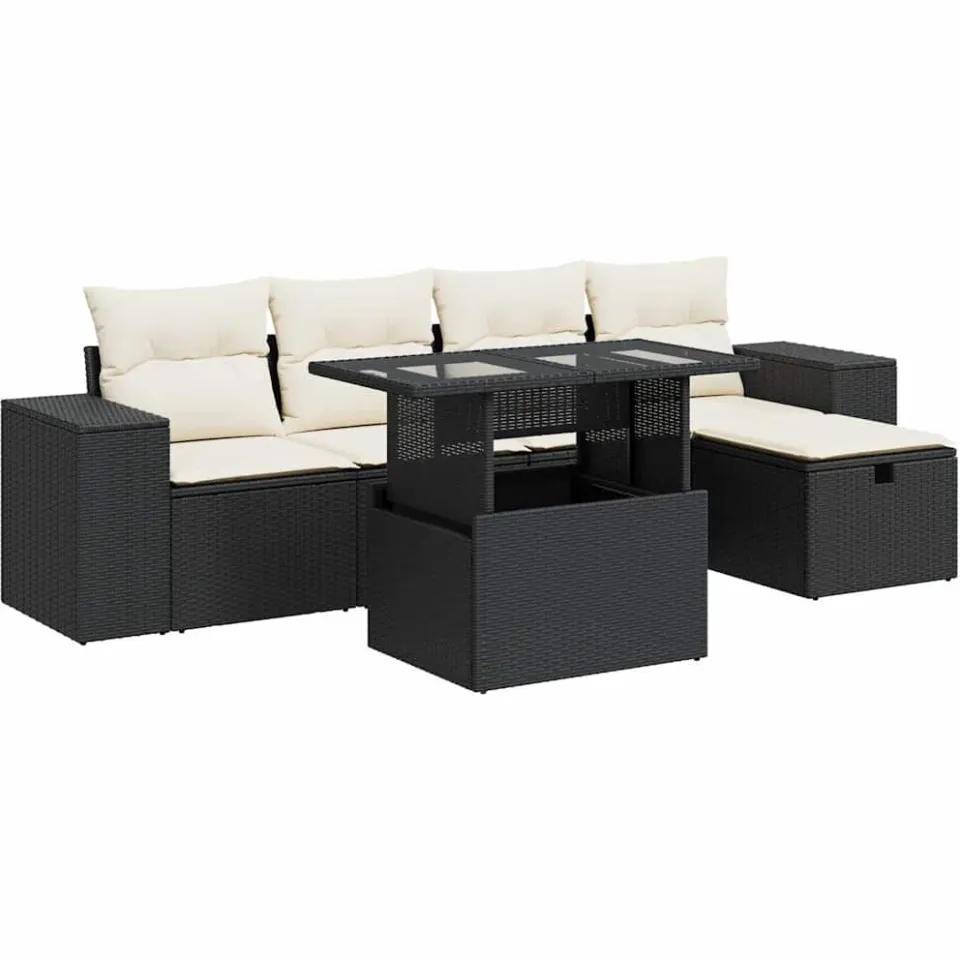 vidaXL 6-delige Loungeset met kussens poly rattan zwart, foto 3