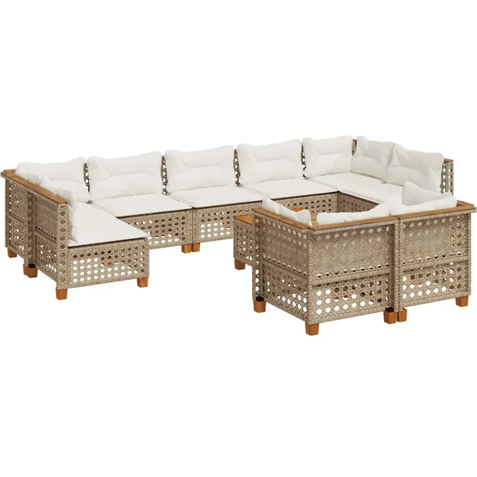 vidaXL 10-delige Loungeset met kussens poly rattan beige, foto 3