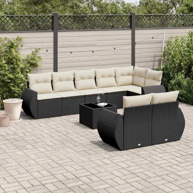 vidaXL 9-delige Loungeset met kussens poly rattan zwart, foto 2
