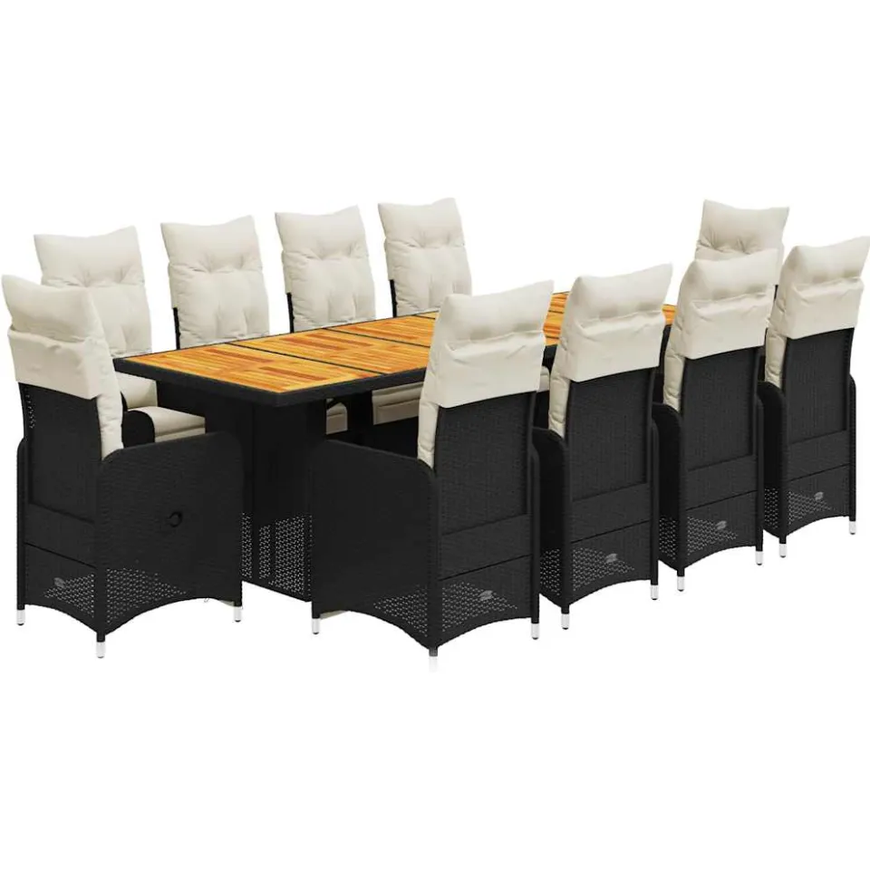 vidaXL 11-delige Bistroset met kussens poly rattan zwart, foto 3