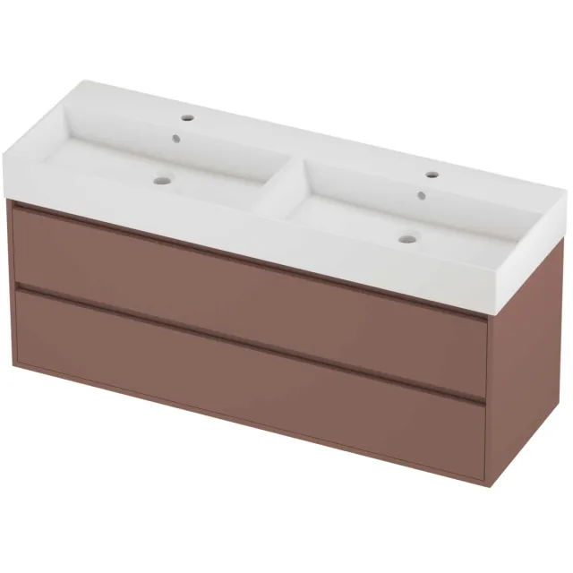 Proline Zara Badmeubelset Porselein Loft 2 Gaten 140x46x65 cm Glans Wit Beauty Blush Rosé Goud