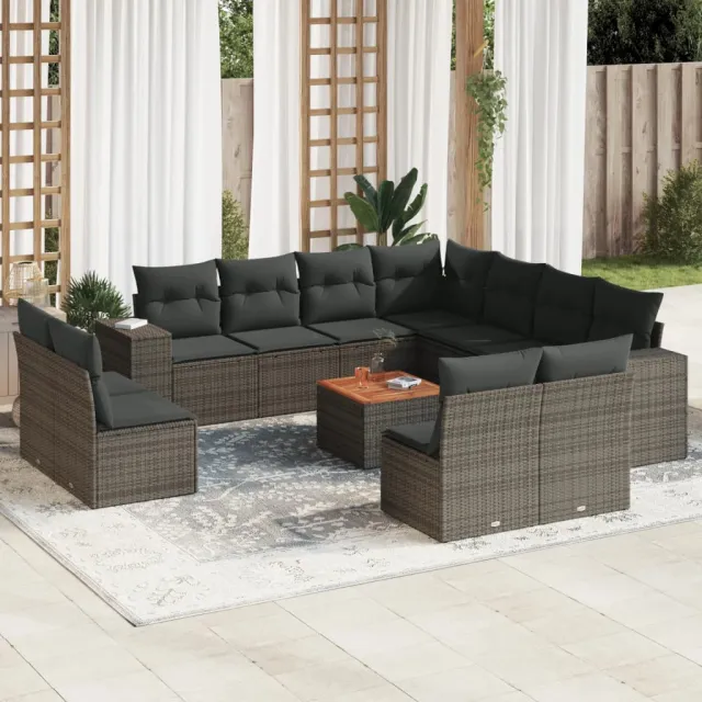 vidaXL 12-delige Loungeset met kussens poly rattan grijs, foto 2