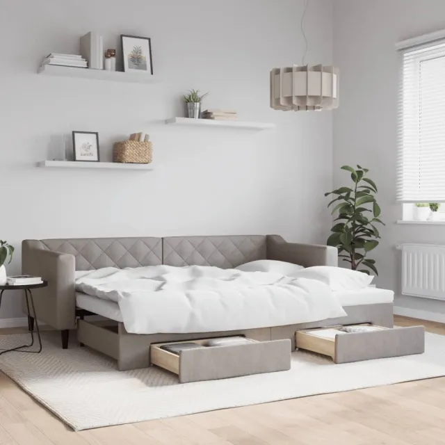 vidaXL Slaapbank met onderschuifbed en lades 80x200 cm stof taupe