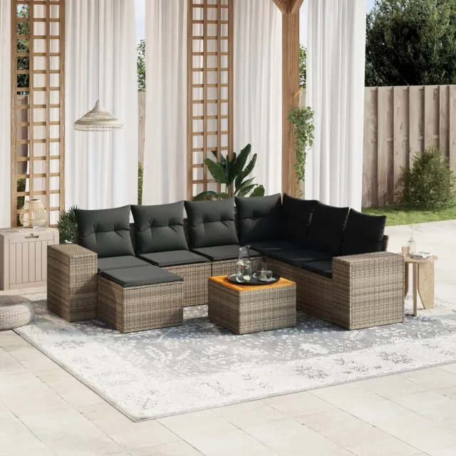 vidaXL 8-delige Loungeset met kussens poly rattan grijs, foto 2
