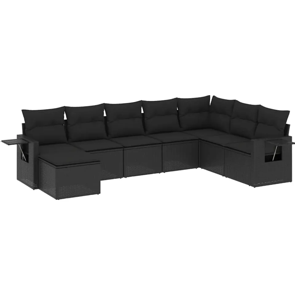 vidaXL 8-delige Loungeset met kussens poly rattan zwart, foto 3