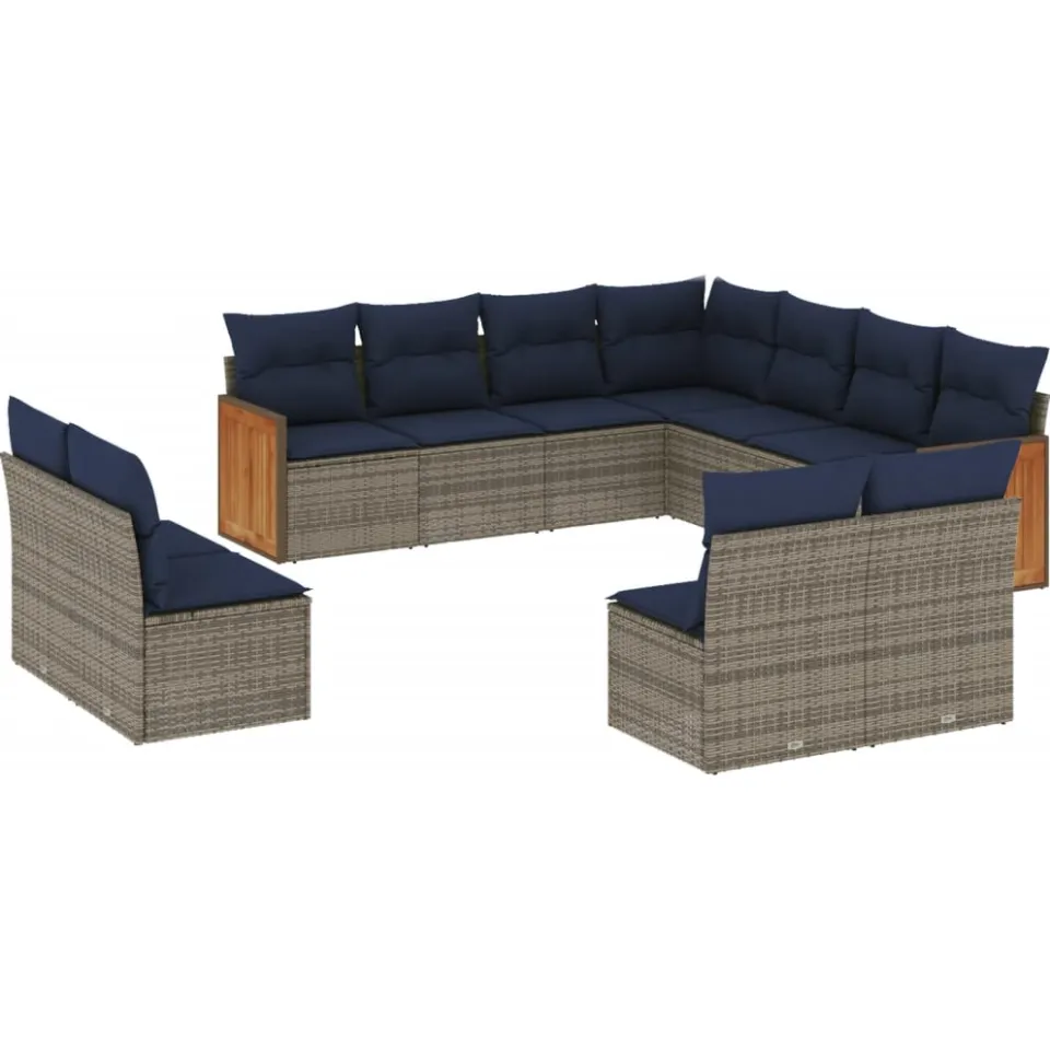 vidaXL 11-delige tuinbankset met kussens, grijs polyrotan, foto 3