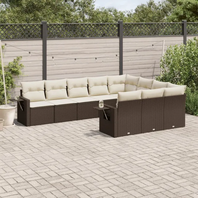 vidaXL 10-delige Loungeset met kussens poly rattan bruin, foto 2