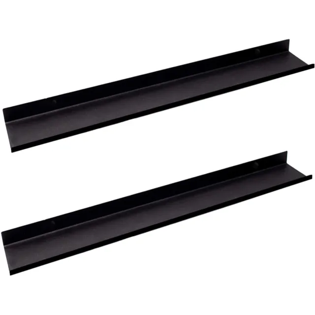 MILUKA Wandplank Zwart Metaal | Set van 2 Wandplanken 70 cm Lang | Wandplanken, voor Decoratie, Fotolijsten, Boeken, voor Slaapkamer, Keuken, Kantoor, Woonkamer | Zwevende Wandplank Zwart Zwart x 2