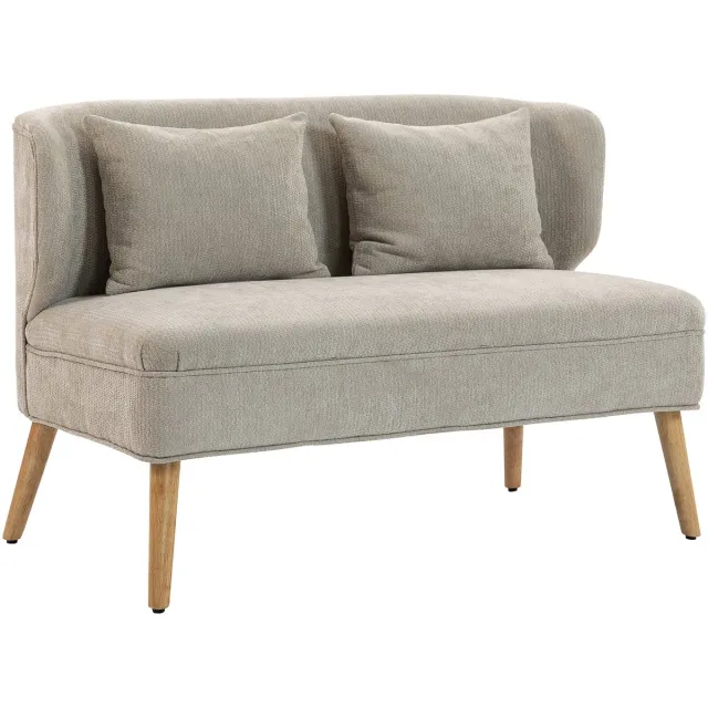 Homona 2-zitsbank - Met chenille bekleding en 2 kussens - Met rubberhouten poten en verstelbare voetjes - 117 x 65 x 78,5 cm - Beige
