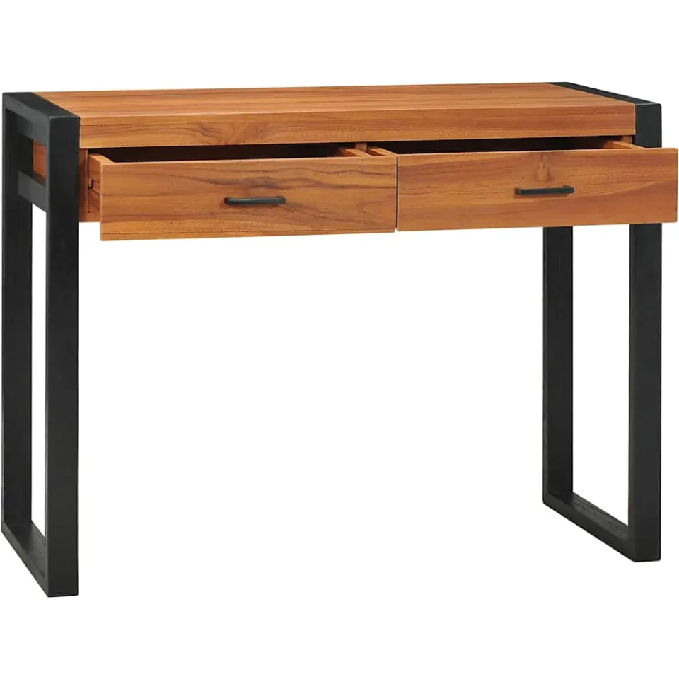 vidaXL Bureau met 2 lades 100x40x75 cm teakhout bruin, foto 2