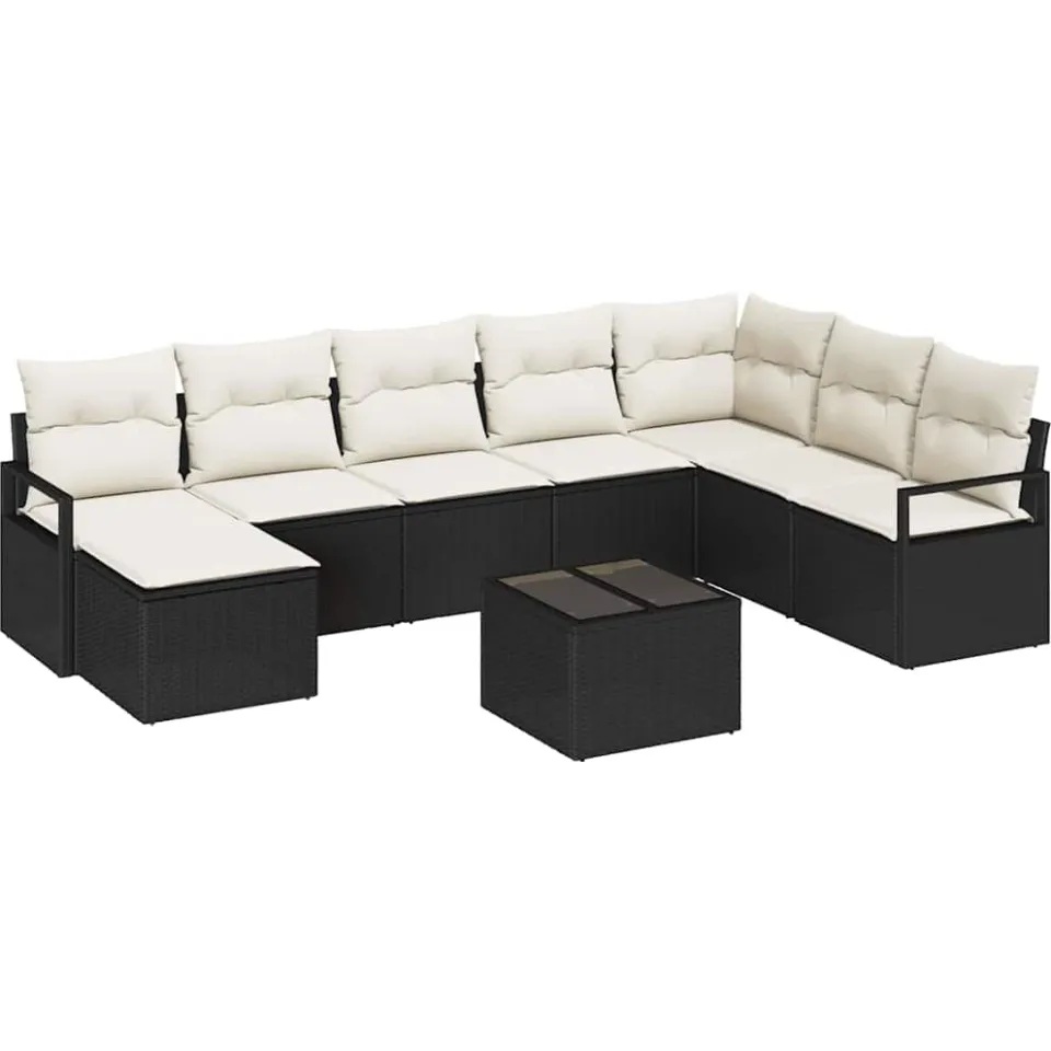 vidaXL Bankstel 9 st Zwart poly rattan