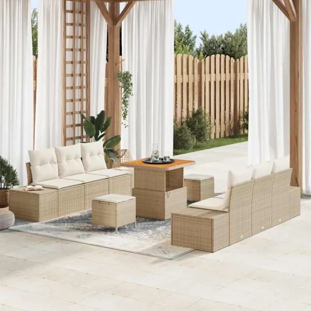 vidaXL Tuinbankenset 9 st Beige poly rattan, foto 2