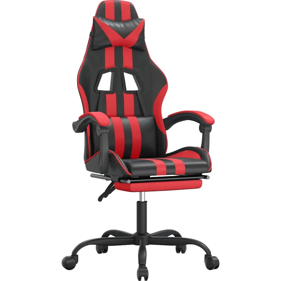 vidaXL Gamestoel draaibaar met voetensteun kunstleer zwart en rood, foto 3