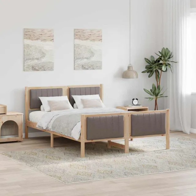 vidaXL Bedframe Bruin en taupe 140 x 200 cm Massief grenenhout
