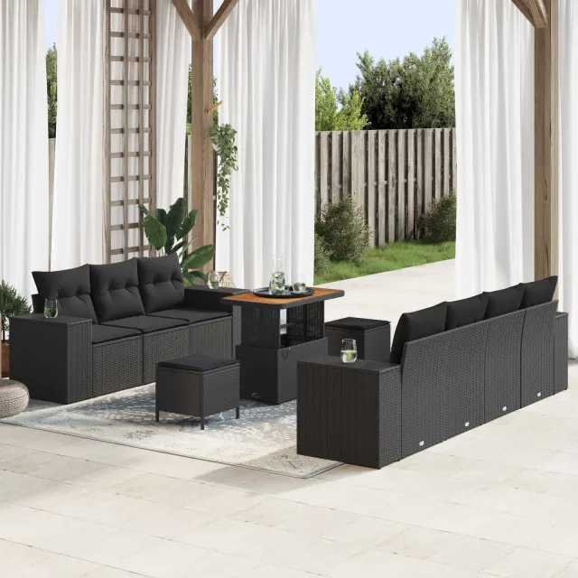 vidaXL Tuin Sofa Set 10 st Zwart poly rattan, foto 2