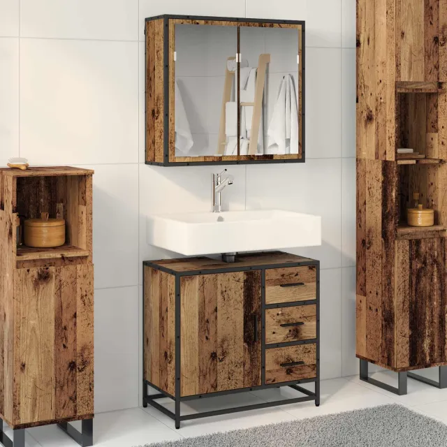 vidaXL Badkamermeubelset 2 st Oud Hout 65 x 33 x 60 cm Bewerkt hout Bruin