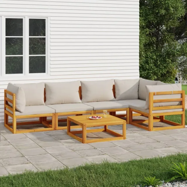 vidaXL 6-delige Loungeset met lichtgrijze kussens massief hout bruin, foto 2