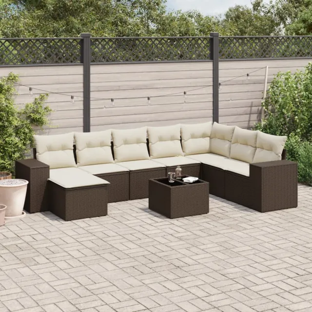 vidaXL 9-delige Loungeset met kussens poly rattan bruin, foto 2