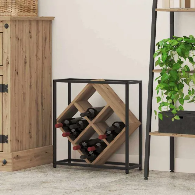 vidaXL Wijnrek 16 flessen Bewerkt hout Artisan Eiken Bruin
