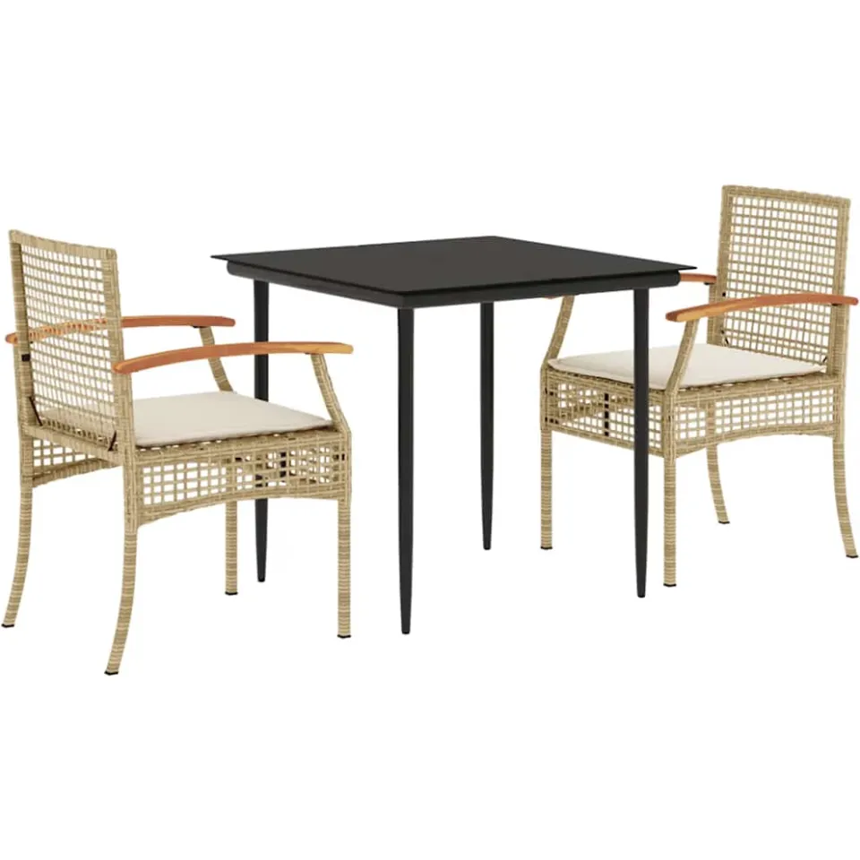 vidaXL 3-delige Tuinset met kussens poly rattan beige, foto 3