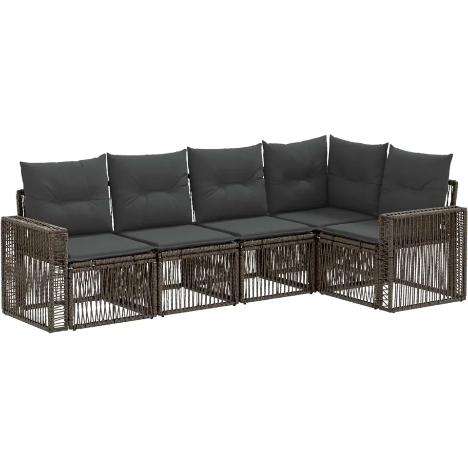 vidaXL Tuinbankenset 5 st 5-zits Grijs en Donkergrijs poly rattan