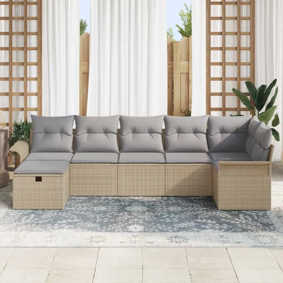 vidaXL Tuin Sofa Set 7 st Poly riet zwart, foto 2