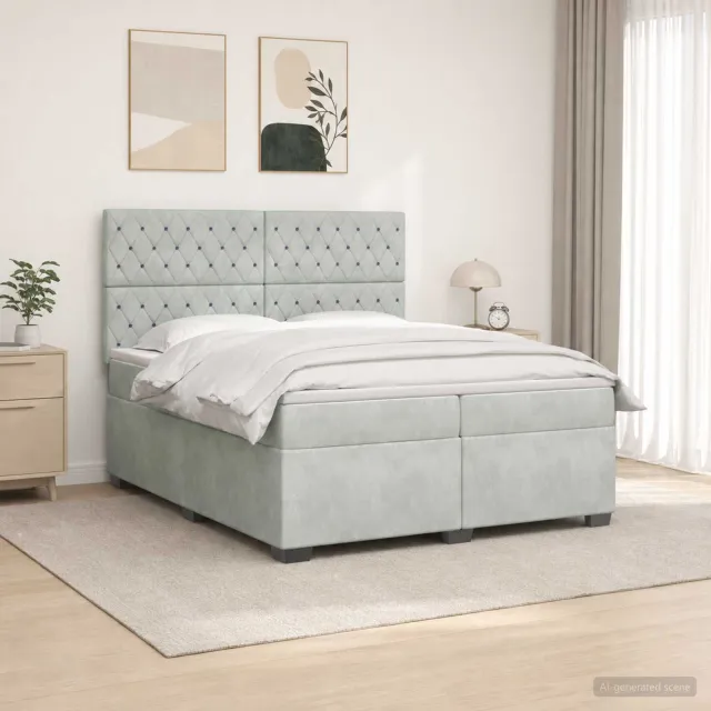 vidaXL Boxspringbed met matras Lichtgrijs 200 x 200 cm Fluweel