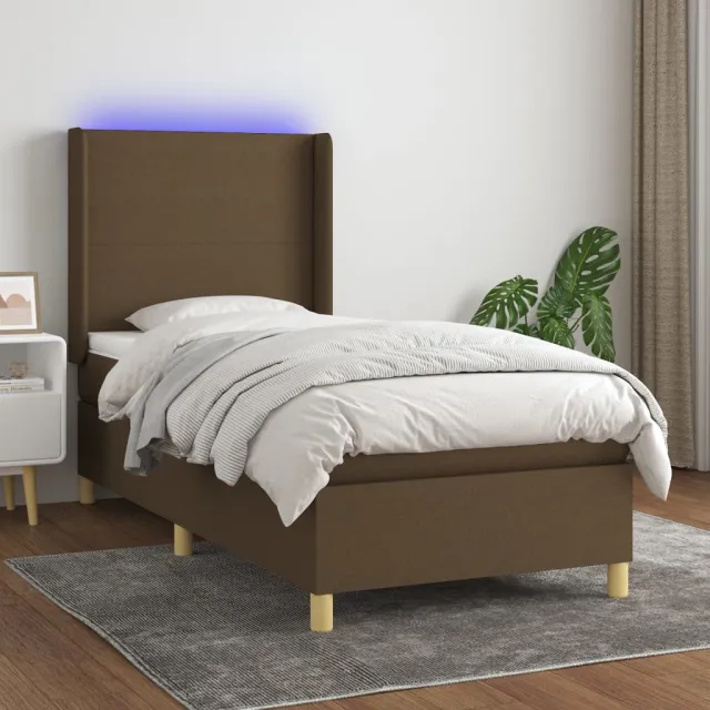 vidaXL Boxspring met matras en LED stof donkerbruin 90x190 cm bruin