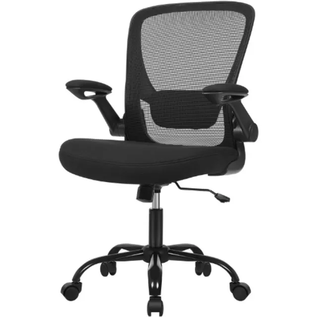 Songmics bureaustoel office chair met opklapbare armleuningen, ergonomische computerstoel, 360°-draaistoel, verstelbare lendensteun, zwart OBN37BK